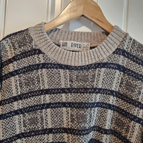 Vintage Sun River Sweater Mens Medium Beige 90s Geometric Cosby Knit Grandpa - Picture 3 of 8